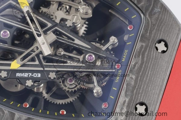 Sophisticated RM027-03 NTPT Real Tourbillon RMF Best Edition Skeleton Dial on Red Rubber Strap 9363