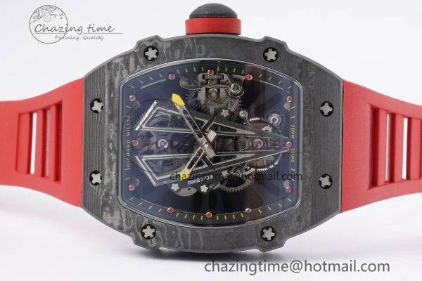 Sophisticated RM027-03 NTPT Real Tourbillon RMF Best Edition Skeleton Dial on Red Rubber Strap 9363