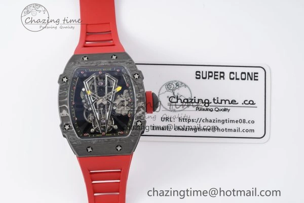 Sophisticated RM027-03 NTPT Real Tourbillon RMF Best Edition Skeleton Dial on Red Rubber Strap 9363