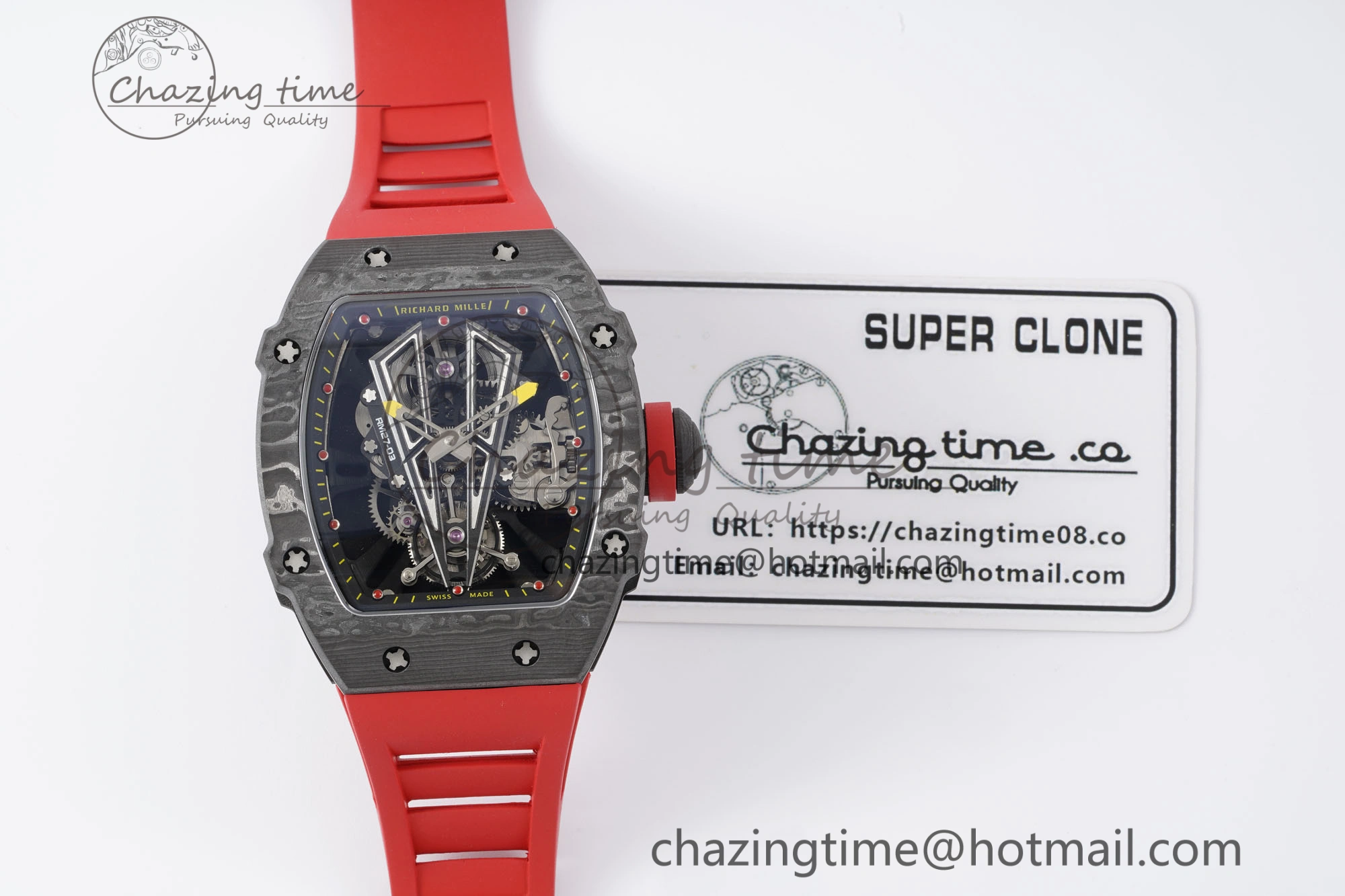 Sophisticated RM027-03 NTPT Real Tourbillon RMF Best Edition Skeleton Dial on Red Rubber Strap 9363