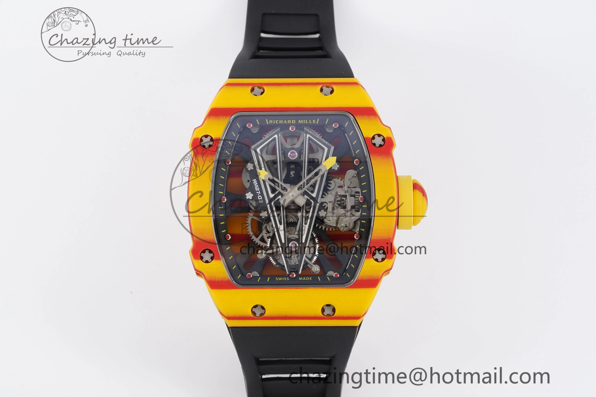 RM027-03 Real Tourbillon RMF Best Edition Orange Red Carbon Skeleton Dial on Black Rubber Strap HighPerformance 9362