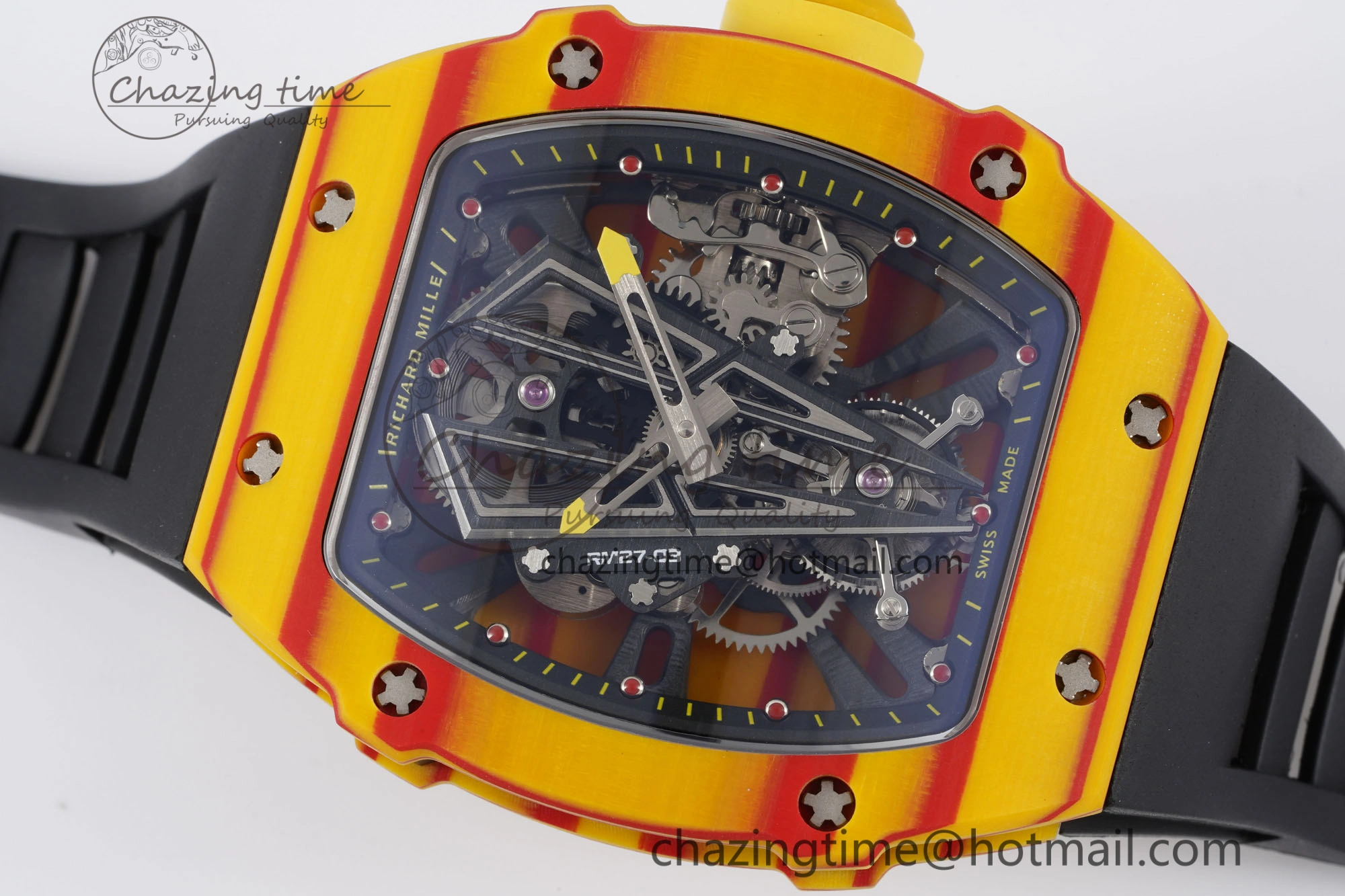 RM027-03 Real Tourbillon RMF Best Edition Orange Red Carbon Skeleton Dial on Black Rubber Strap HighPerformance 9362