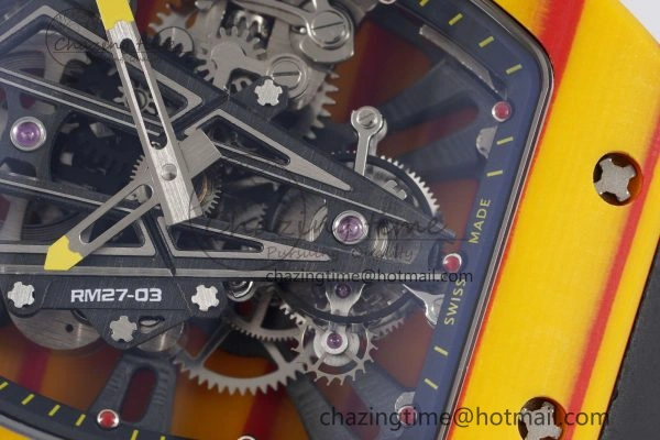 RM027-03 Real Tourbillon RMF Best Edition Orange Red Carbon Skeleton Dial on Black Rubber Strap HighPerformance 9362