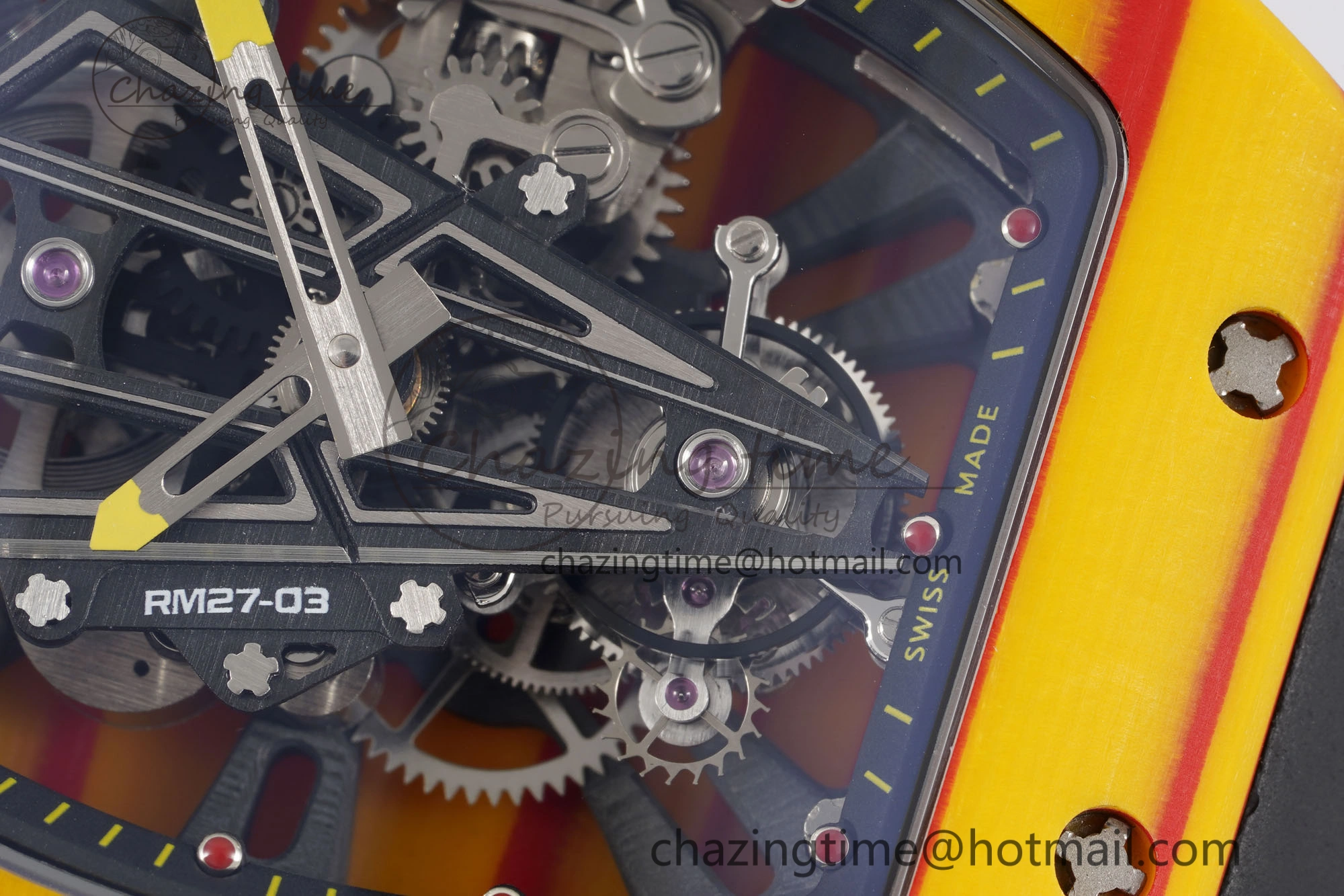 RM027-03 Real Tourbillon RMF Best Edition Orange Red Carbon Skeleton Dial on Black Rubber Strap HighPerformance 9362