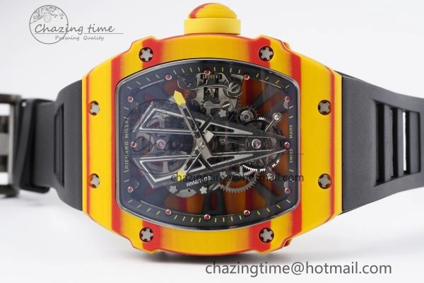 RM027-03 Real Tourbillon RMF Best Edition Orange Red Carbon Skeleton Dial on Black Rubber Strap HighPerformance 9362