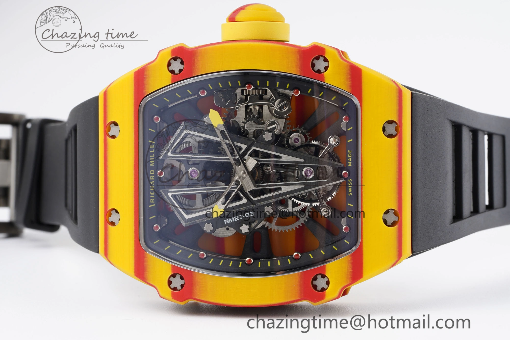 RM027-03 Real Tourbillon RMF Best Edition Orange Red Carbon Skeleton Dial on Black Rubber Strap HighPerformance 9362