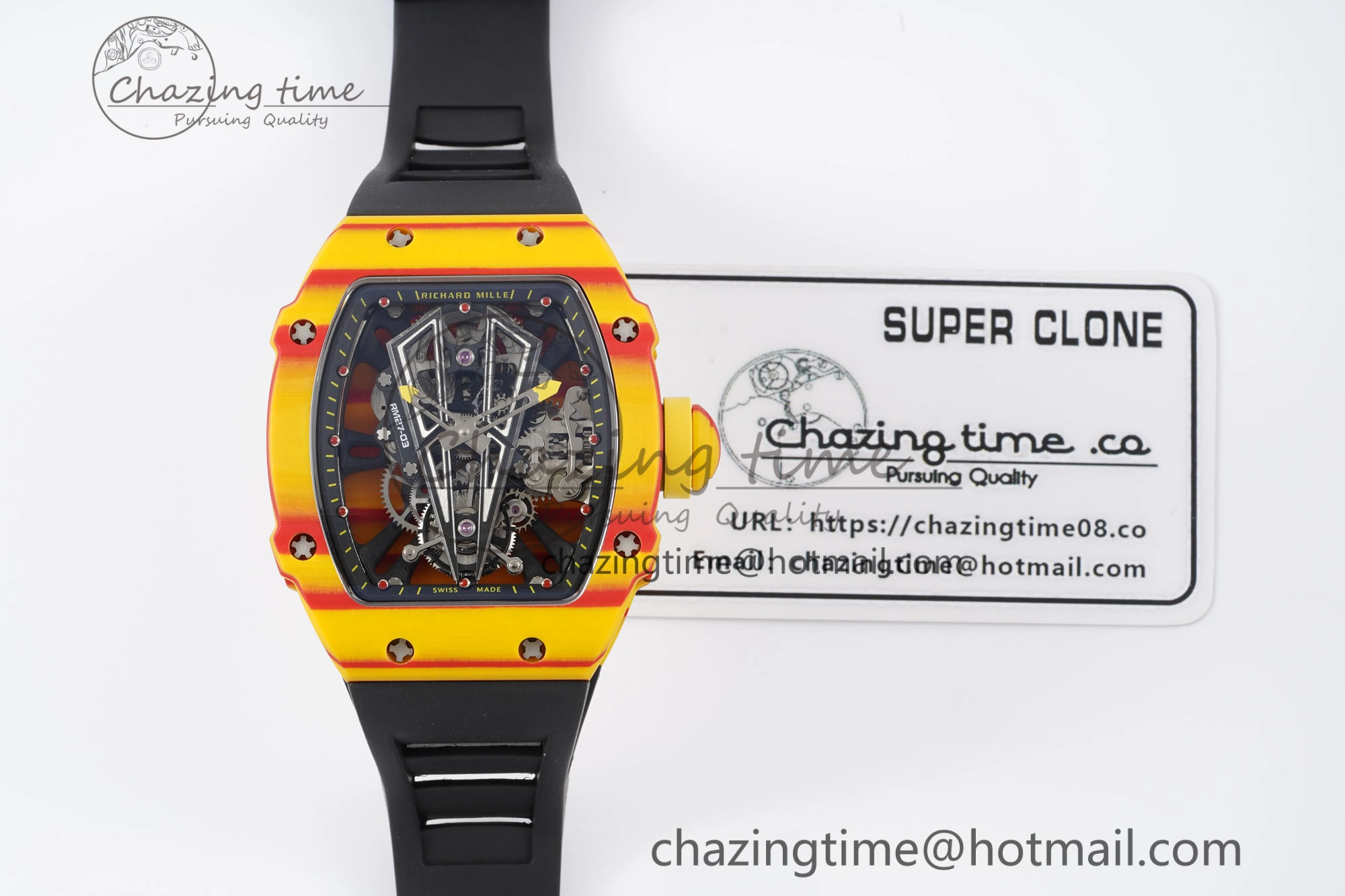 RM027-03 Real Tourbillon RMF Best Edition Orange Red Carbon Skeleton Dial on Black Rubber Strap HighPerformance 9362