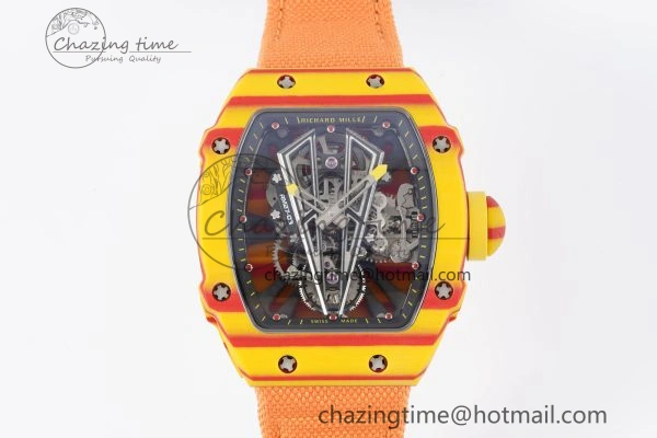Snug RM027-03 Real Tourbillon RMF Best Edition Orange Red Carbon Skeleton Dial on Orange Nylon Strap 9366