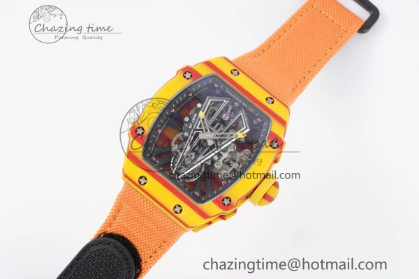Snug RM027-03 Real Tourbillon RMF Best Edition Orange Red Carbon Skeleton Dial on Orange Nylon Strap 9366