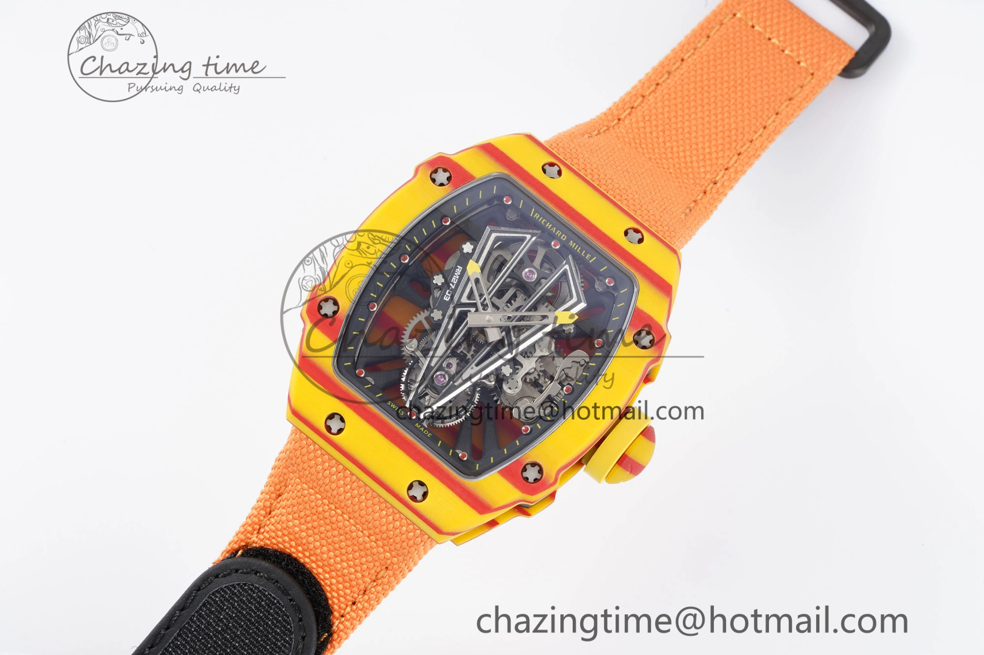 Snug RM027-03 Real Tourbillon RMF Best Edition Orange Red Carbon Skeleton Dial on Orange Nylon Strap 9366