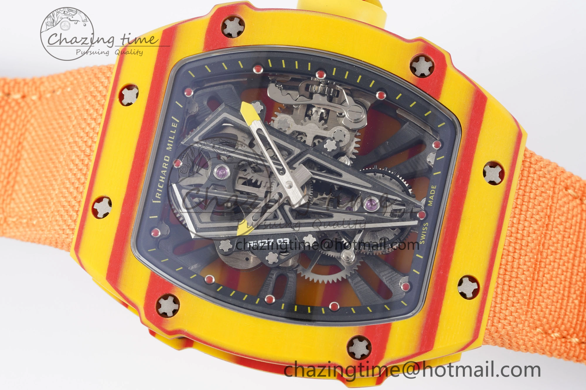 Snug RM027-03 Real Tourbillon RMF Best Edition Orange Red Carbon Skeleton Dial on Orange Nylon Strap 9366