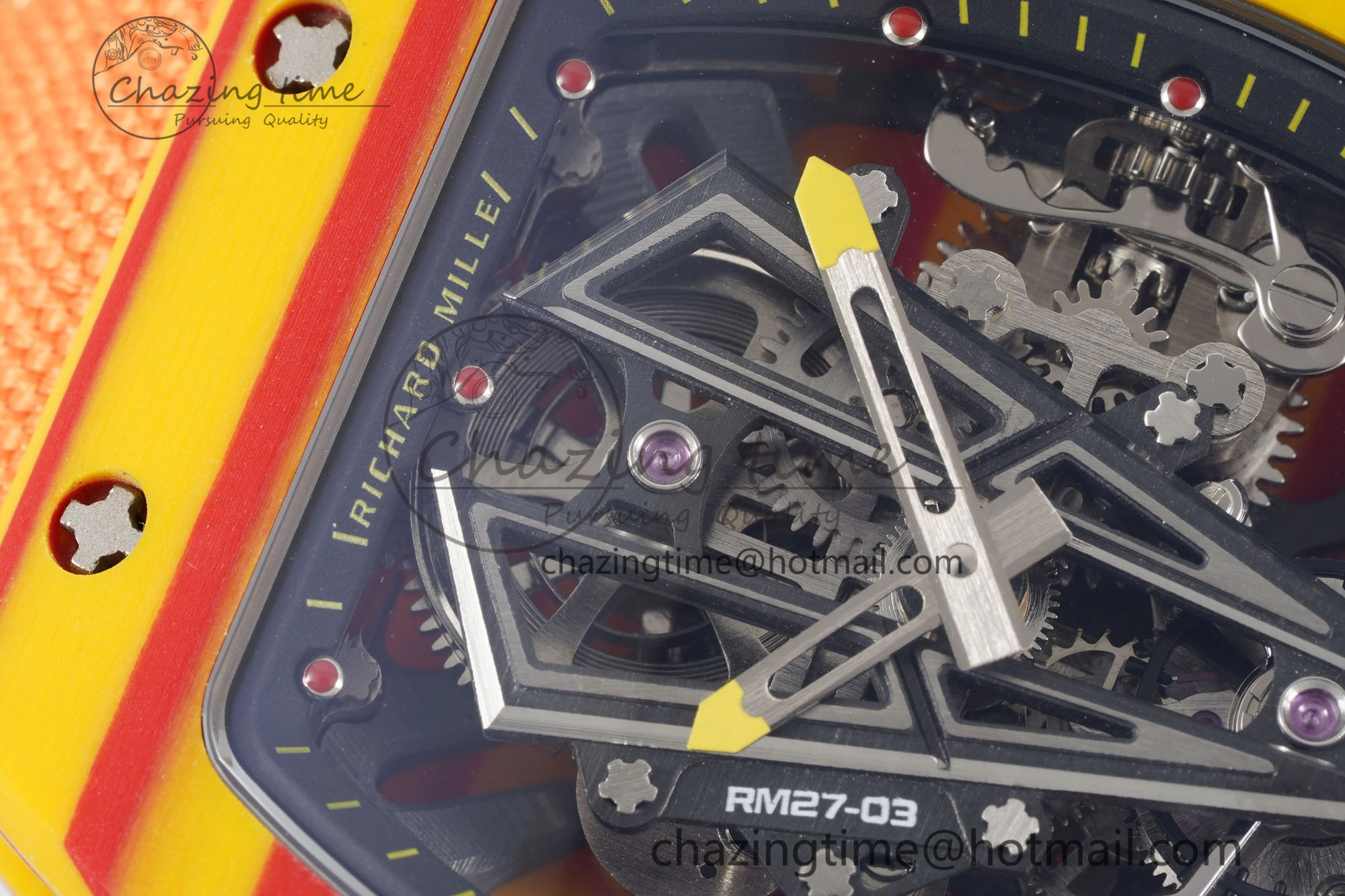 Snug RM027-03 Real Tourbillon RMF Best Edition Orange Red Carbon Skeleton Dial on Orange Nylon Strap 9366