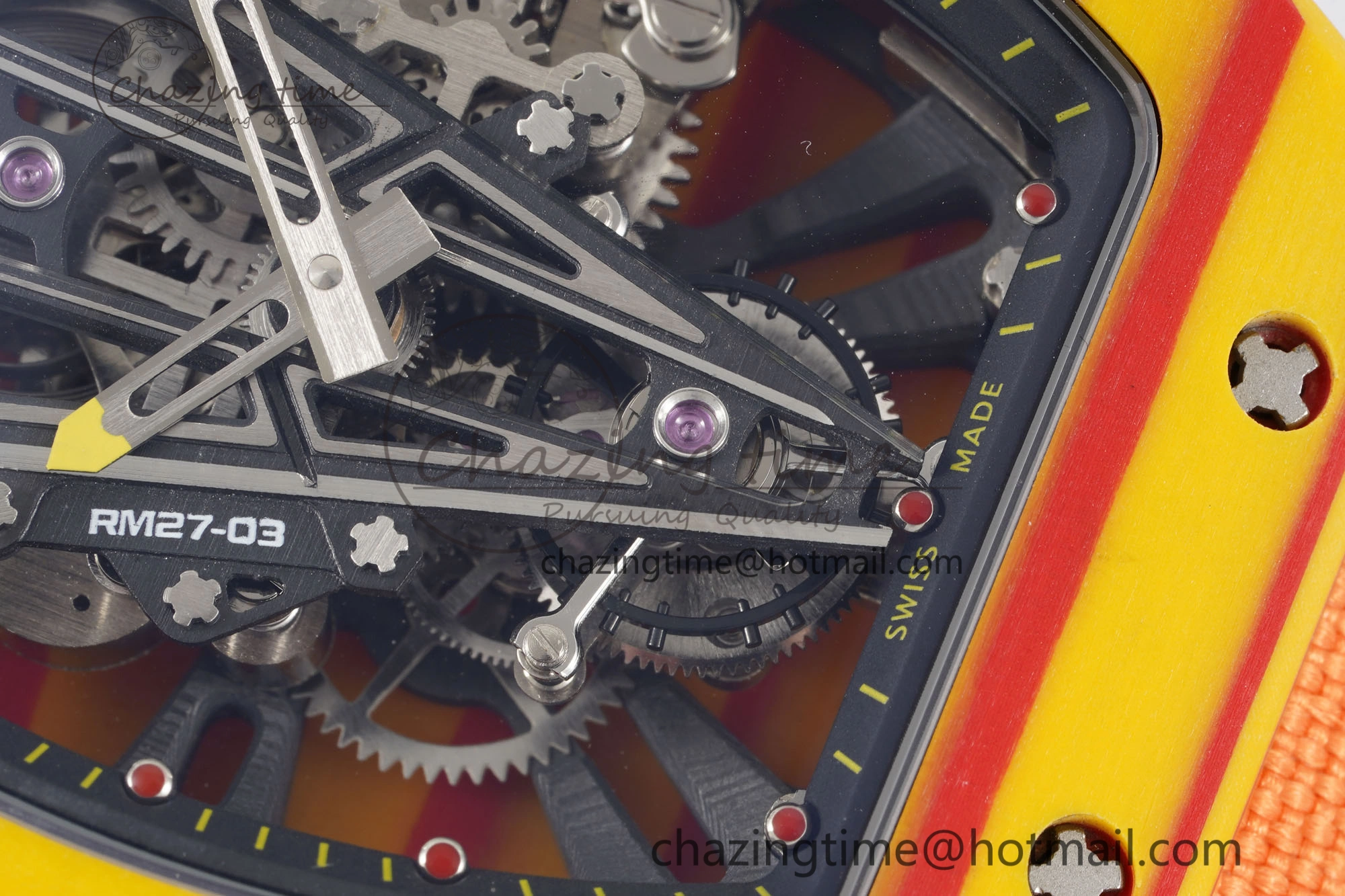 Snug RM027-03 Real Tourbillon RMF Best Edition Orange Red Carbon Skeleton Dial on Orange Nylon Strap 9366
