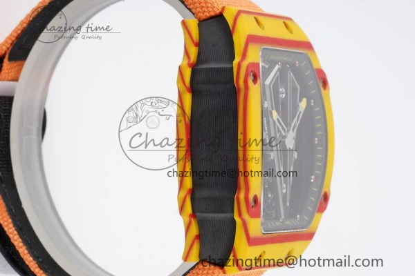 Snug RM027-03 Real Tourbillon RMF Best Edition Orange Red Carbon Skeleton Dial on Orange Nylon Strap 9366