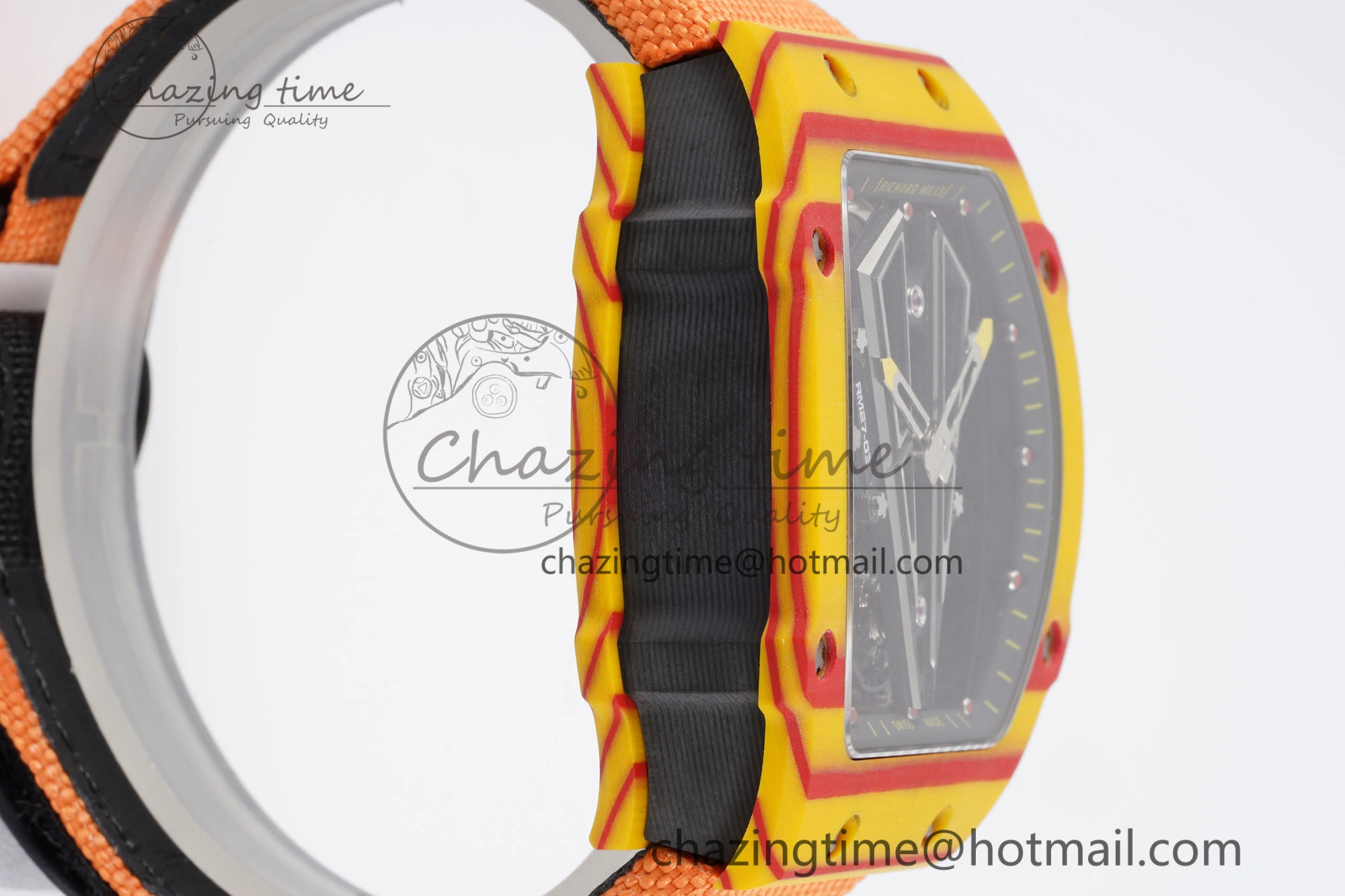 Snug RM027-03 Real Tourbillon RMF Best Edition Orange Red Carbon Skeleton Dial on Orange Nylon Strap 9366