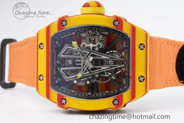 Snug RM027-03 Real Tourbillon RMF Best Edition Orange Red Carbon Skeleton Dial on Orange Nylon Strap 9366