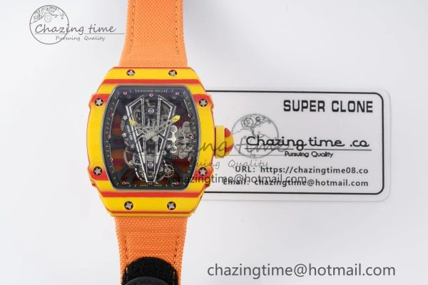 Snug RM027-03 Real Tourbillon RMF Best Edition Orange Red Carbon Skeleton Dial on Orange Nylon Strap 9366