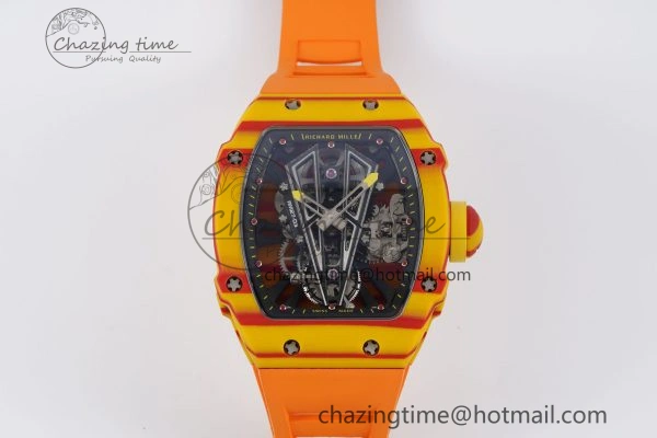 SoftTouch RM027-03 Real Tourbillon RMF Best Edition Orange Red Carbon Skeleton Dial on Orange Rubber Strap 9360