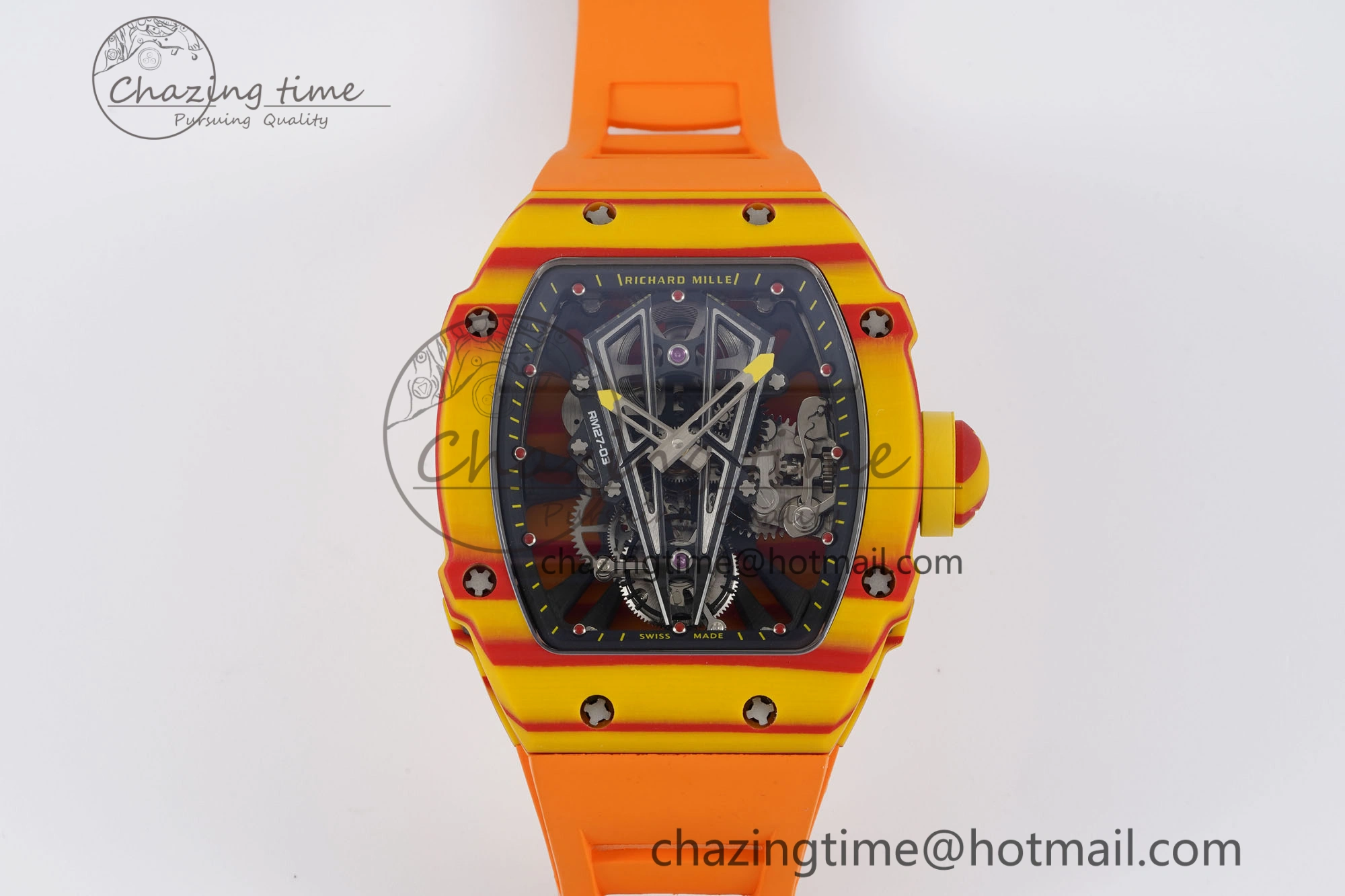 SoftTouch RM027-03 Real Tourbillon RMF Best Edition Orange Red Carbon Skeleton Dial on Orange Rubber Strap 9360