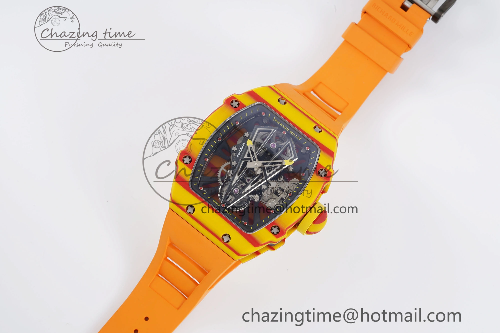 SoftTouch RM027-03 Real Tourbillon RMF Best Edition Orange Red Carbon Skeleton Dial on Orange Rubber Strap 9360