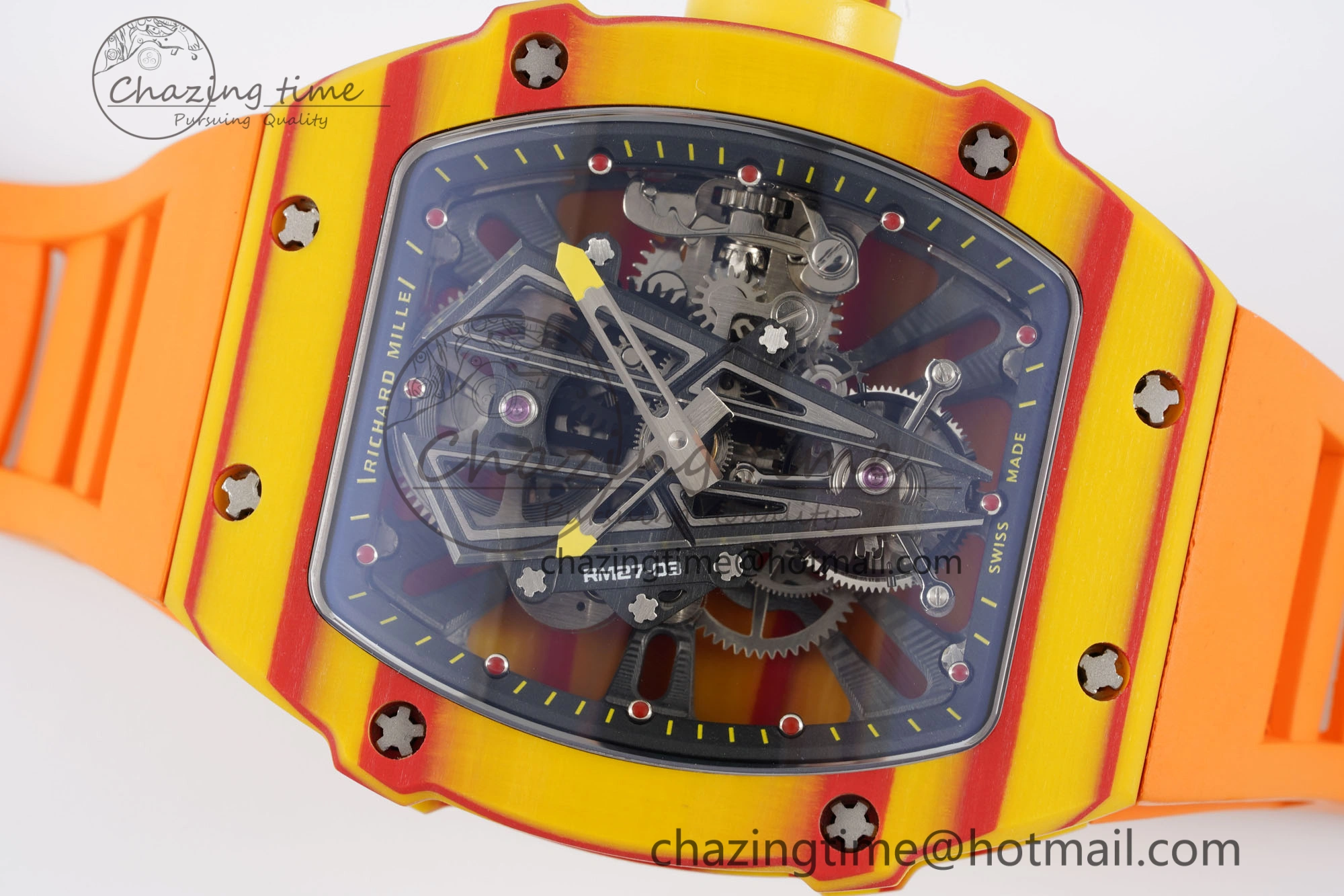 SoftTouch RM027-03 Real Tourbillon RMF Best Edition Orange Red Carbon Skeleton Dial on Orange Rubber Strap 9360