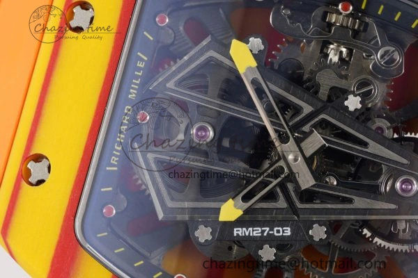 SoftTouch RM027-03 Real Tourbillon RMF Best Edition Orange Red Carbon Skeleton Dial on Orange Rubber Strap 9360