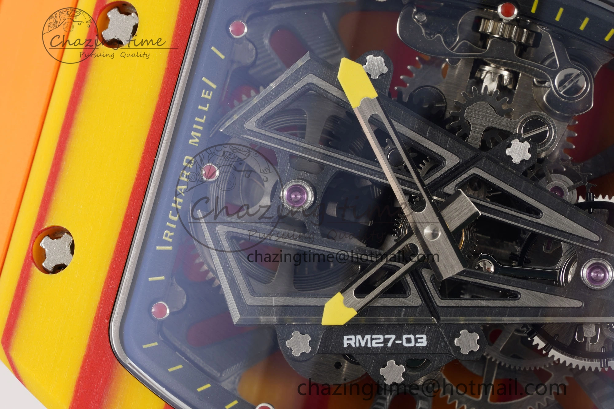 SoftTouch RM027-03 Real Tourbillon RMF Best Edition Orange Red Carbon Skeleton Dial on Orange Rubber Strap 9360
