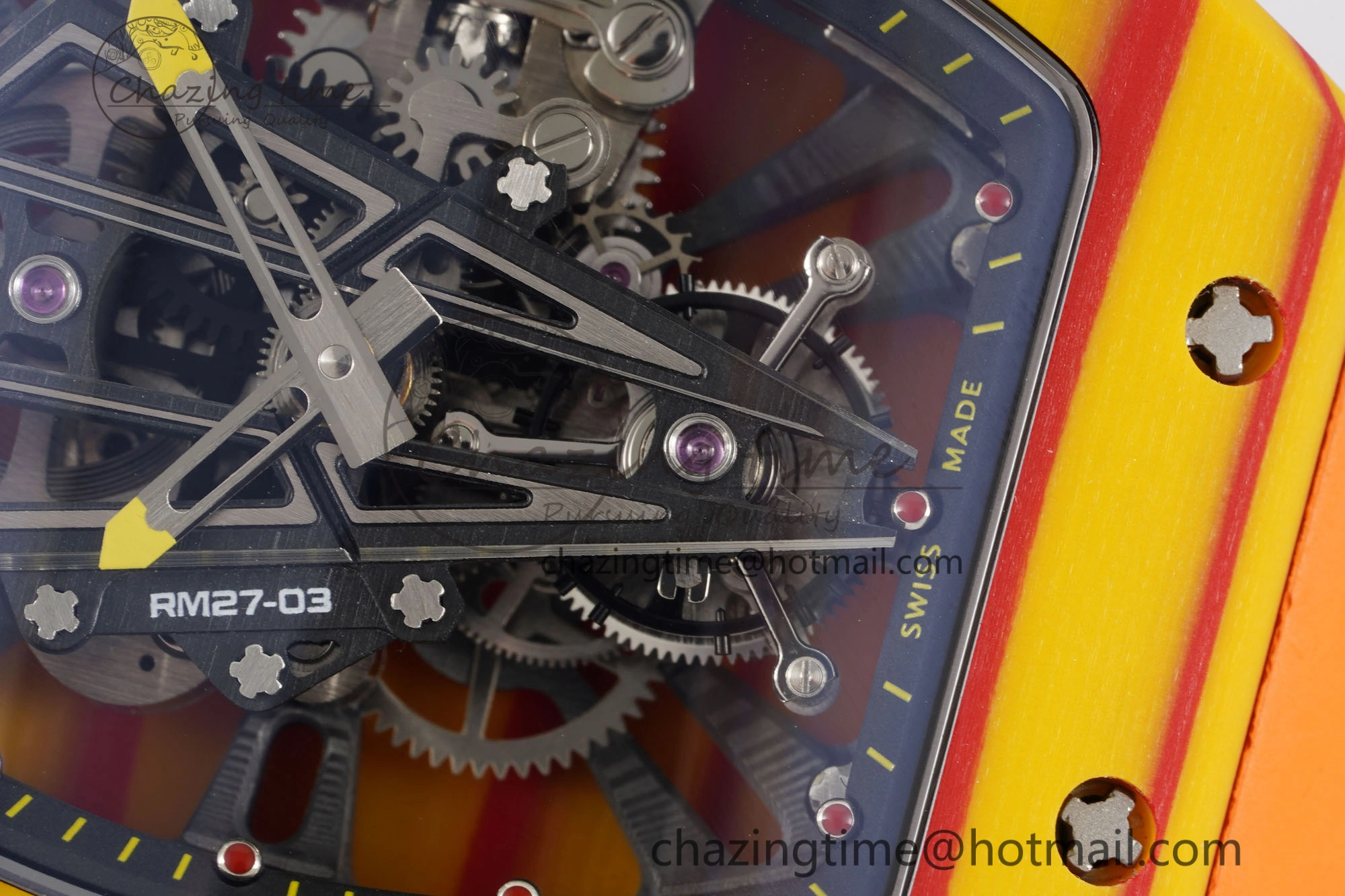 SoftTouch RM027-03 Real Tourbillon RMF Best Edition Orange Red Carbon Skeleton Dial on Orange Rubber Strap 9360