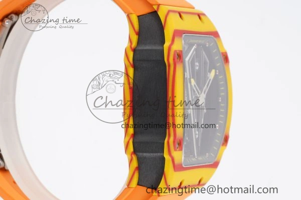 SoftTouch RM027-03 Real Tourbillon RMF Best Edition Orange Red Carbon Skeleton Dial on Orange Rubber Strap 9360