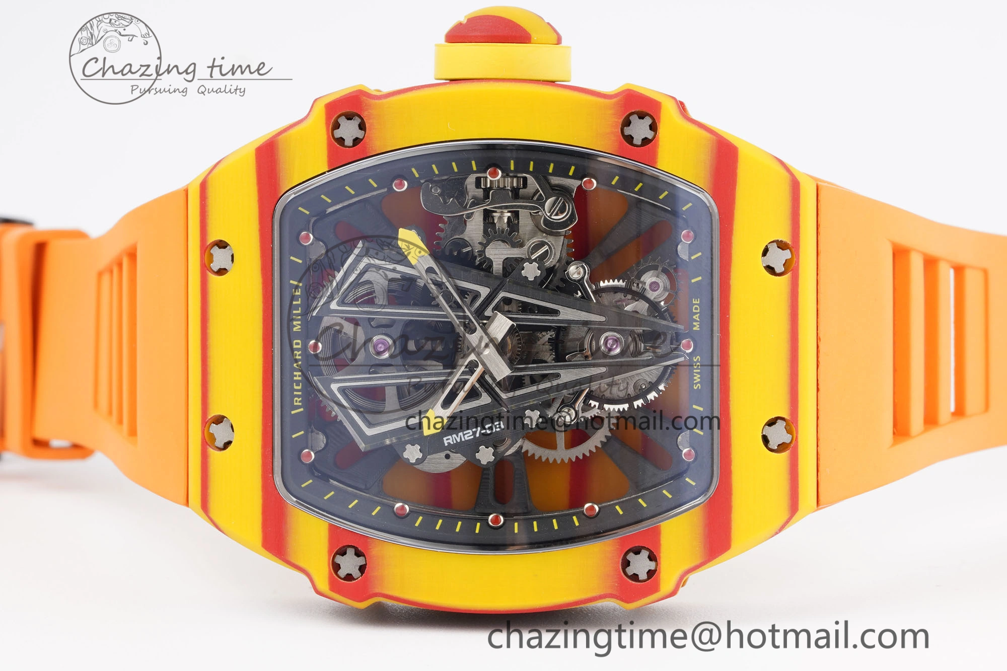 SoftTouch RM027-03 Real Tourbillon RMF Best Edition Orange Red Carbon Skeleton Dial on Orange Rubber Strap 9360