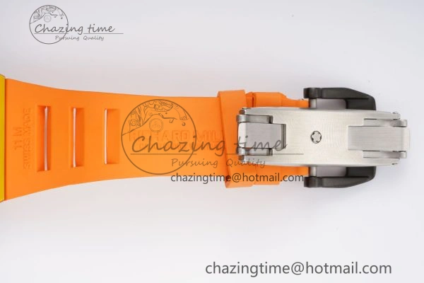 SoftTouch RM027-03 Real Tourbillon RMF Best Edition Orange Red Carbon Skeleton Dial on Orange Rubber Strap 9360