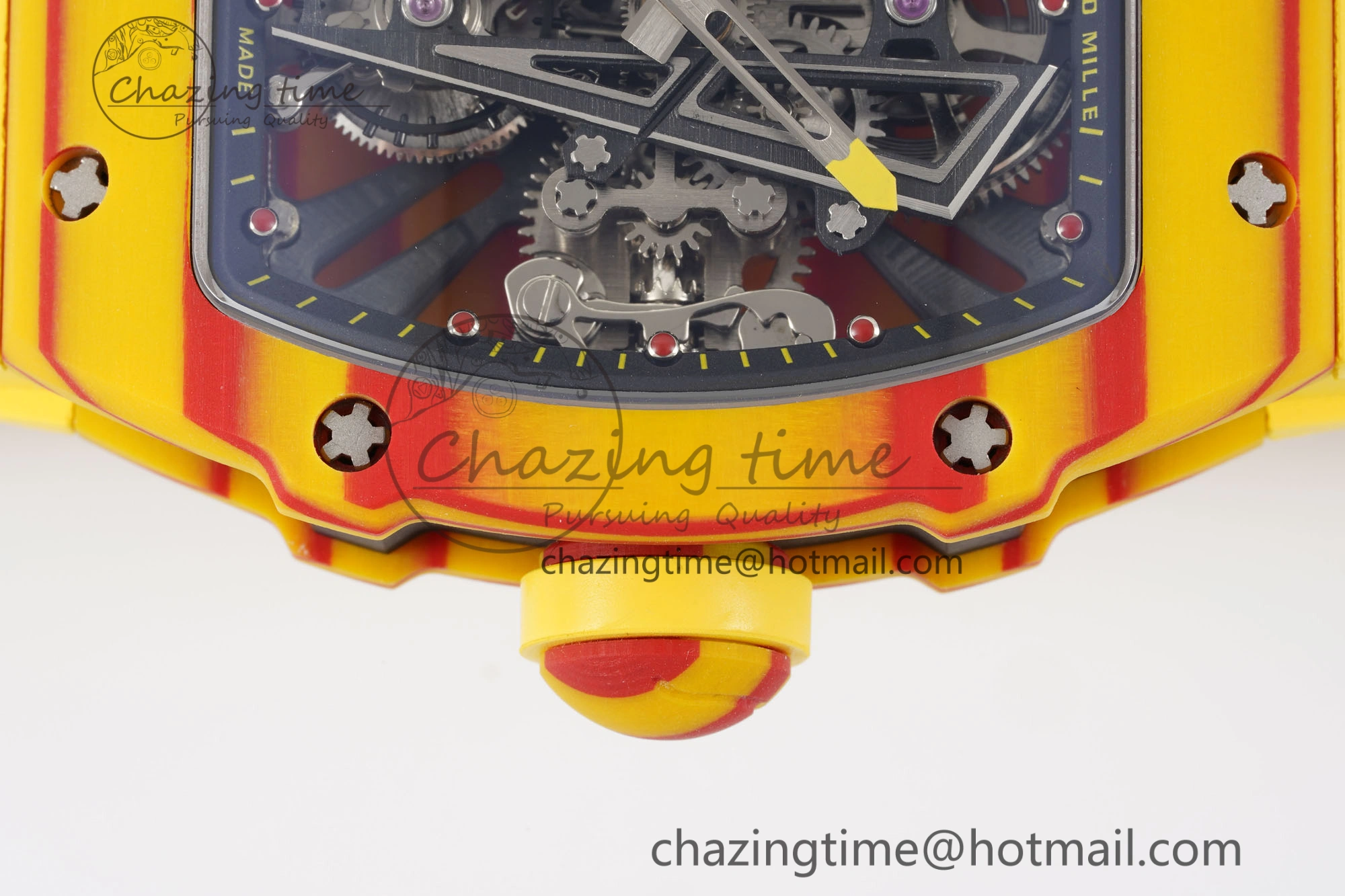 BestValue RM027-03 Real Tourbillon RMF Best Edition Orange Red Carbon Skeleton Dial on Yellow Rubber Strap 9361