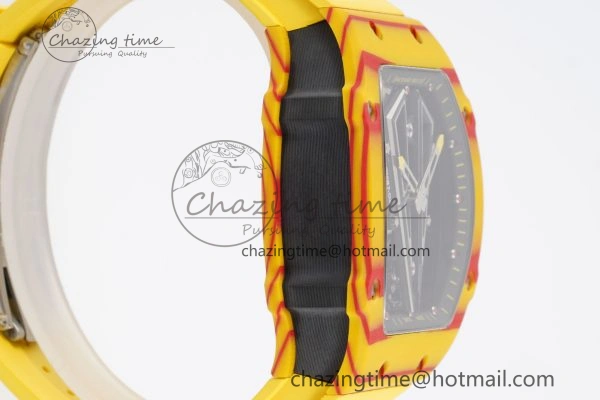 BestValue RM027-03 Real Tourbillon RMF Best Edition Orange Red Carbon Skeleton Dial on Yellow Rubber Strap 9361