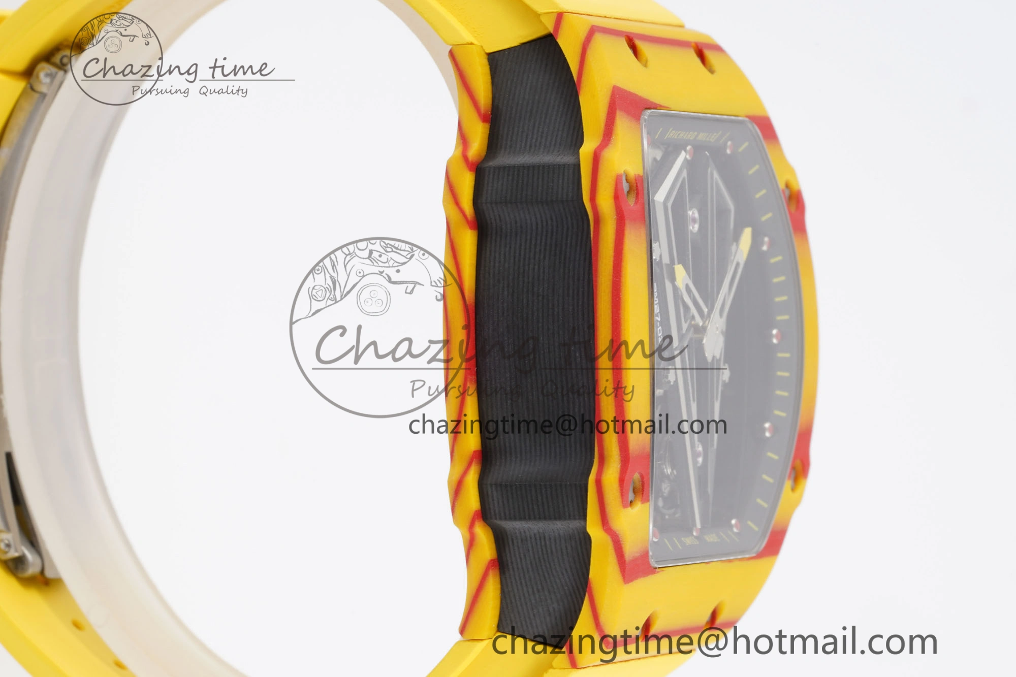 BestValue RM027-03 Real Tourbillon RMF Best Edition Orange Red Carbon Skeleton Dial on Yellow Rubber Strap 9361