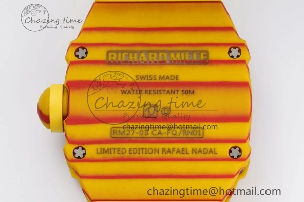 BestValue RM027-03 Real Tourbillon RMF Best Edition Orange Red Carbon Skeleton Dial on Yellow Rubber Strap 9361