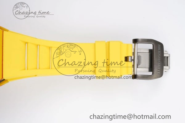 BestValue RM027-03 Real Tourbillon RMF Best Edition Orange Red Carbon Skeleton Dial on Yellow Rubber Strap 9361