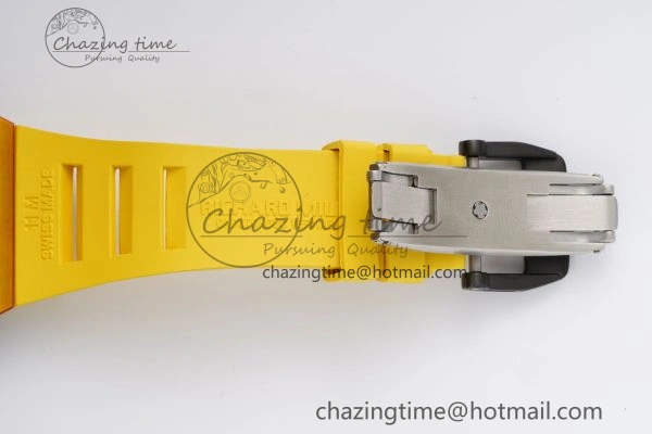 BestValue RM027-03 Real Tourbillon RMF Best Edition Orange Red Carbon Skeleton Dial on Yellow Rubber Strap 9361