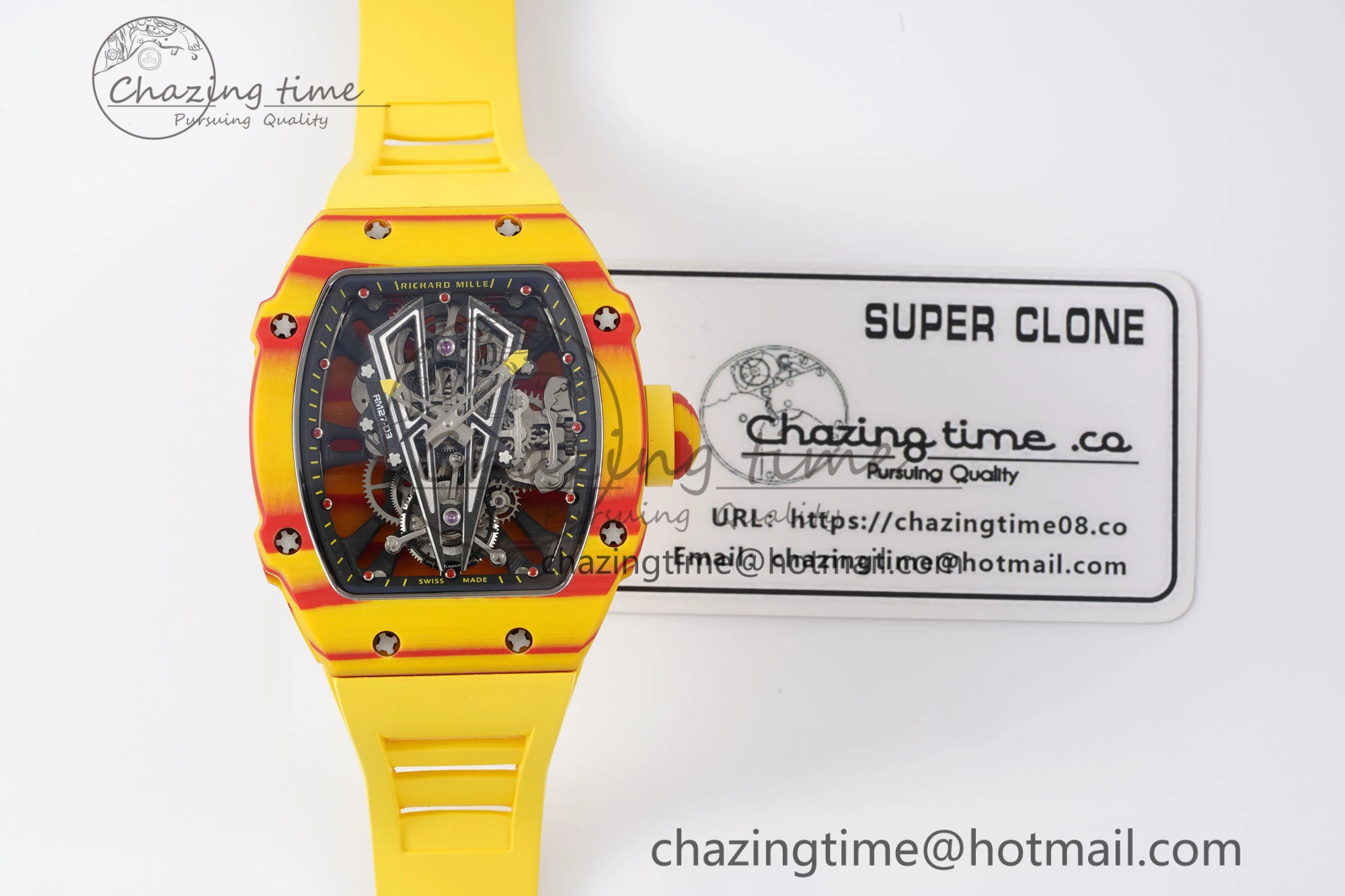 BestValue RM027-03 Real Tourbillon RMF Best Edition Orange Red Carbon Skeleton Dial on Yellow Rubber Strap 9361