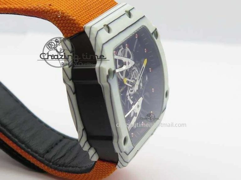Youthful RM027-2 White Carbon Fiber Case Skeleton Dial On Nylon Strap 6T 9560