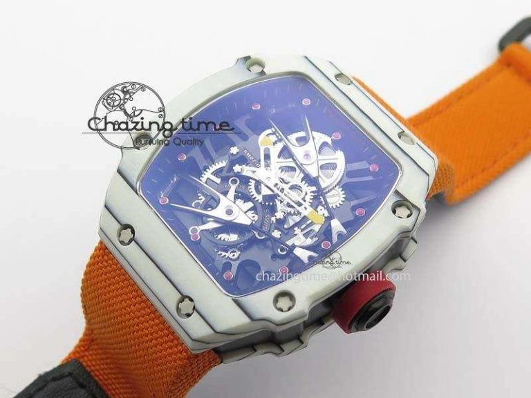 Youthful RM027-2 White Carbon Fiber Case Skeleton Dial On Nylon Strap 6T 9560