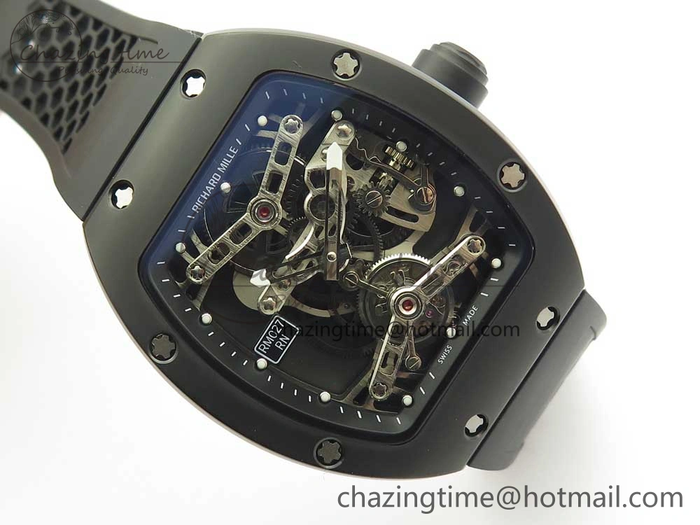 RM027 Titanium DLC Real Tourbillon EURF Best Edition Skeleton Dial on Black Rubber Strap Casual 9458