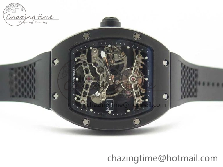RM027 Titanium DLC Real Tourbillon EURF Best Edition Skeleton Dial on Black Rubber Strap Casual 9458