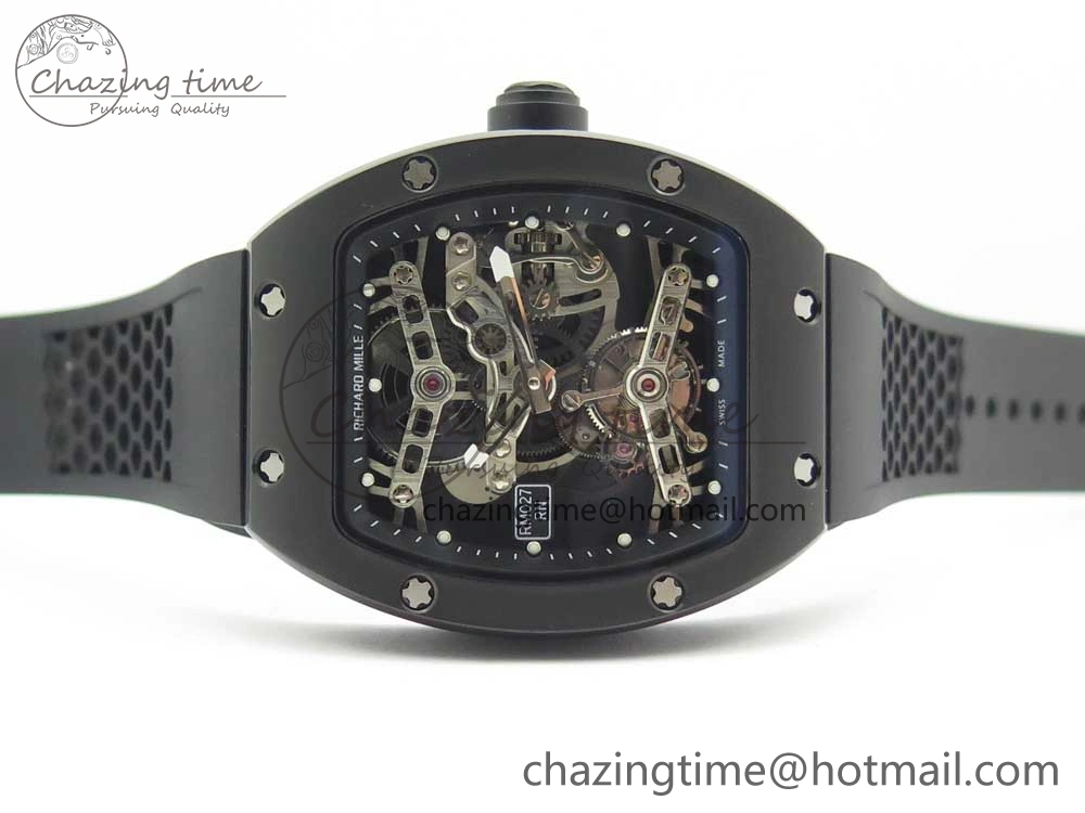 RM027 Titanium DLC Real Tourbillon EURF Best Edition Skeleton Dial on Black Rubber Strap Casual 9458