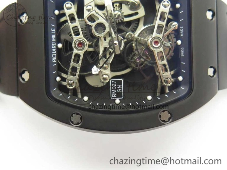 RM027 Titanium DLC Real Tourbillon EURF Best Edition Skeleton Dial on Black Rubber Strap Casual 9458