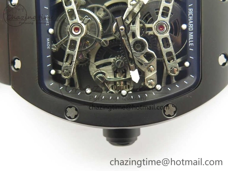 RM027 Titanium DLC Real Tourbillon EURF Best Edition Skeleton Dial on Black Rubber Strap Casual 9458