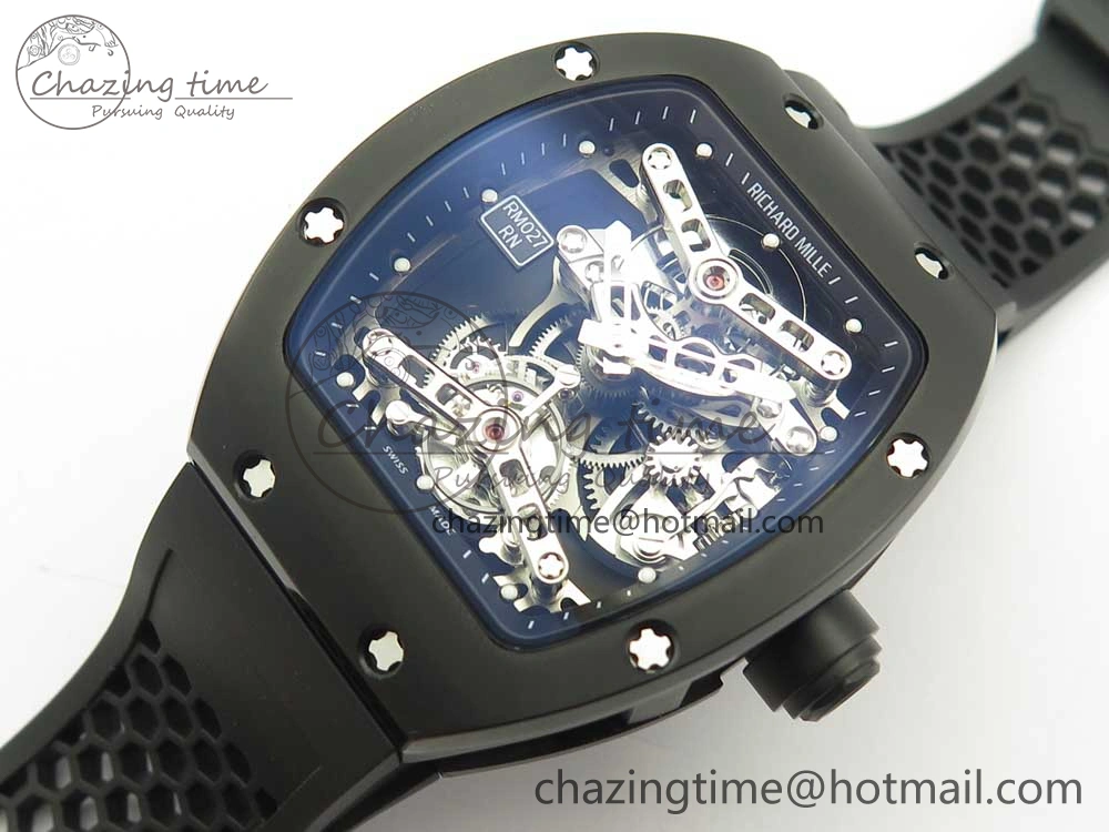 RM027 Titanium DLC Real Tourbillon EURF Best Edition Skeleton Dial on Black Rubber Strap Casual 9458