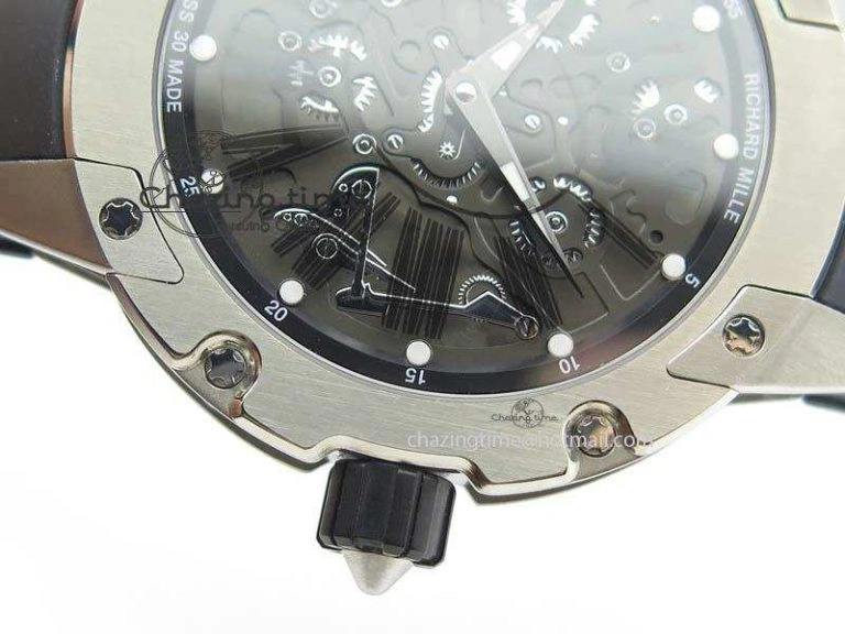 RM033 Titanium SF Best Edition Roman Markers Dial On Black Rubber Strap Micro-Rotor Movement BestValue 9557
