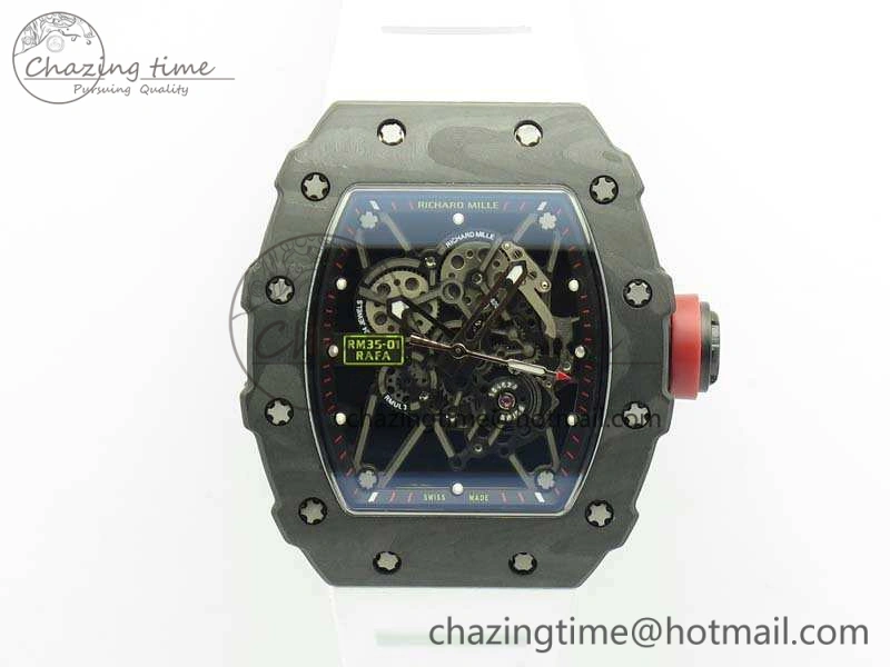 RM035-01 Forged Carbon KVF Best Edition Skeleton Dial Red On White Rubber Strap MIYOTA8215 V Snug 9499