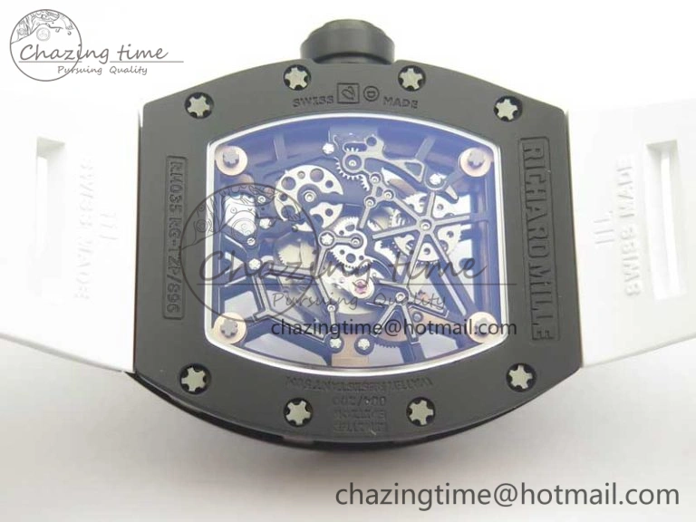 Comfortable RM035-02 Americas Ceramic RG Case KVF Best Edition Skeleton Dial on White Rubber Strap MIYOTA 9477