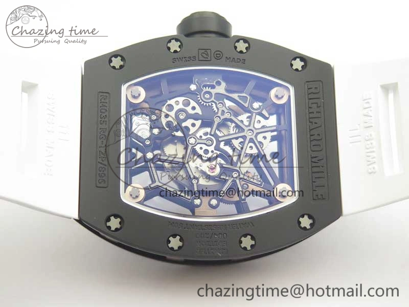Comfortable RM035-02 Americas Ceramic RG Case KVF Best Edition Skeleton Dial on White Rubber Strap MIYOTA 9477